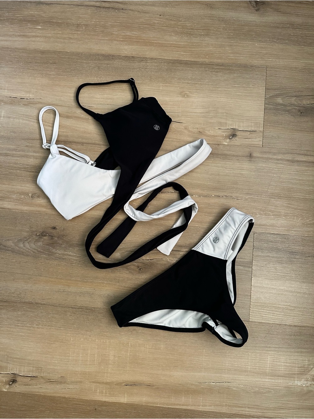 Salty Honey Black & White Criss Cross Push Up Bikini